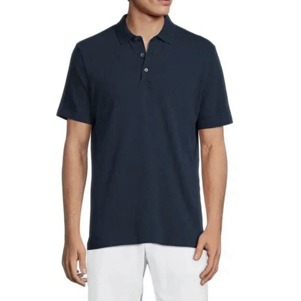 Theory Bron B Polo Shirt Mens XL Blue Atlas Pique Short Sleeve Casual